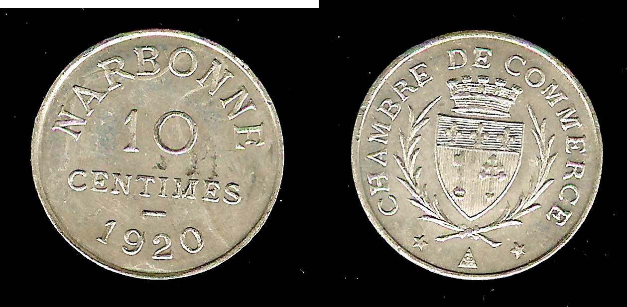 Nanrbonne (Aude-11) CDC 10 centimes 1920 AU+
